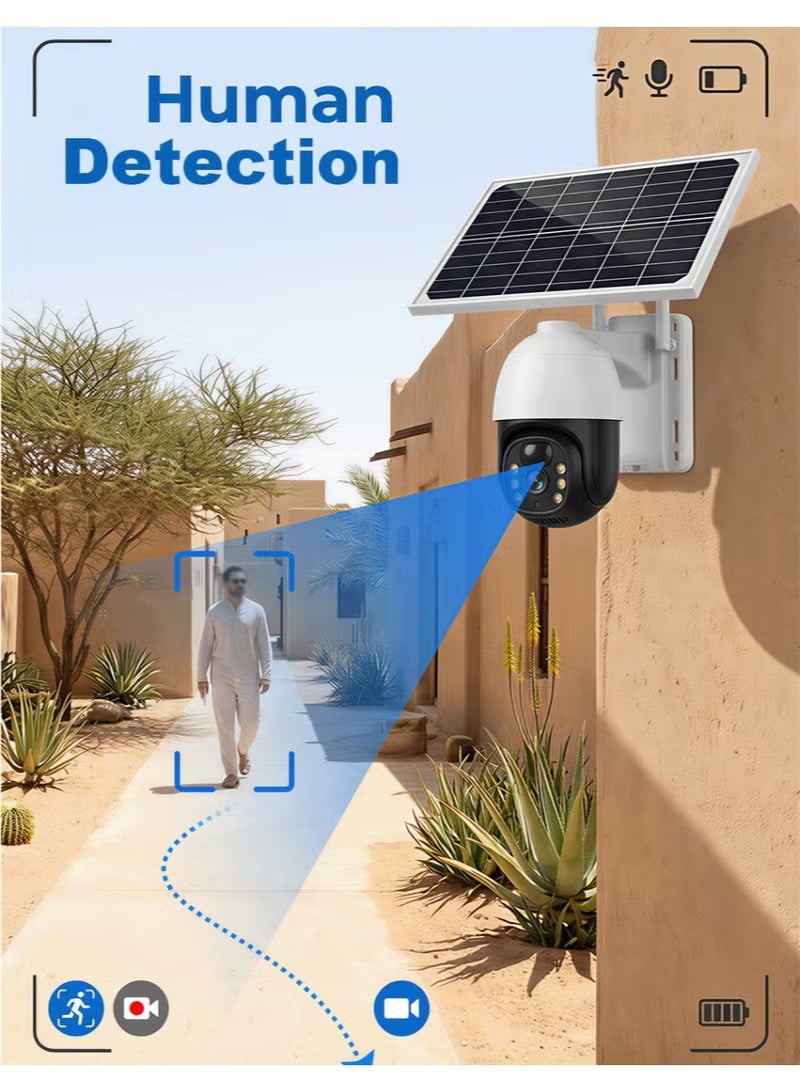 كاميرا أمنية خارجية تعمل بالطاقة الشمسية  كاميرا لاسلكية للمنزل  ألوان كاملة، رؤية ليلية، كاميرا عالية الدقة 5 ميجابكسل كاميرا CCTV مزودة بواي فاي رؤية ليلية IP66 مقاومة للغبار ومقاومة للماء دعم الاتصال الثنائي اكتشاف الأشخاص والمركبات بالذكاء الاصطناعي فتحة لبطاقة Micro SD (حتى 256 جيجابايت) - Image 3